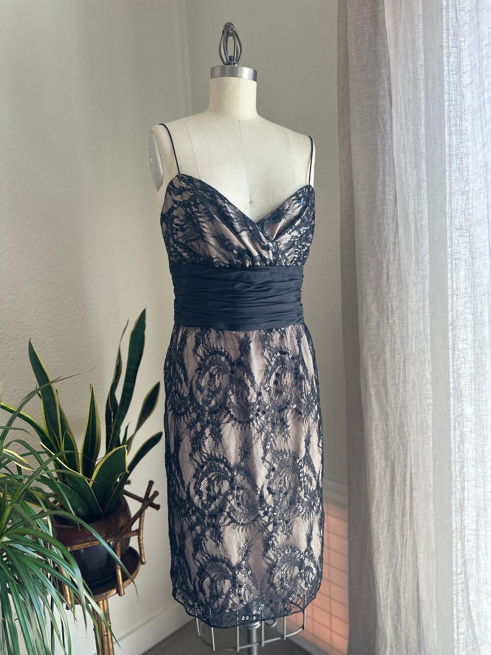 Jones New York Women's XL Dress Black Lace Cocktail Draped Bodice Satin NWT